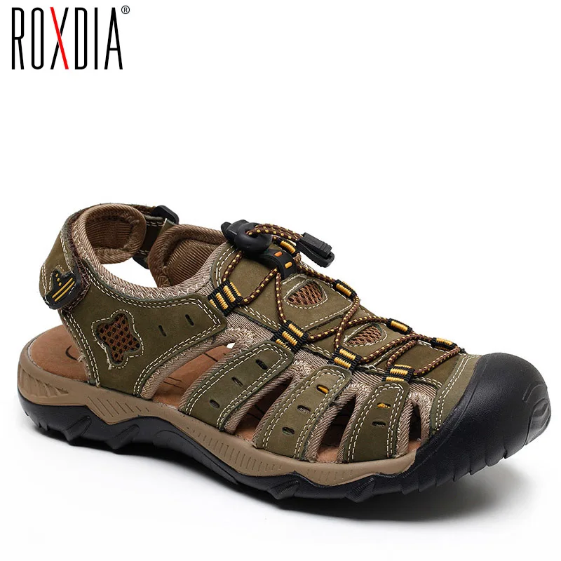 Meilleur ROXDIA Nouvelle Mode D été Sandale de Plage Respirant Hommes Sandales En Cuir Véritable Hommes Homme Chaussures de Causalité Plus La Taille 39 48 RXM007