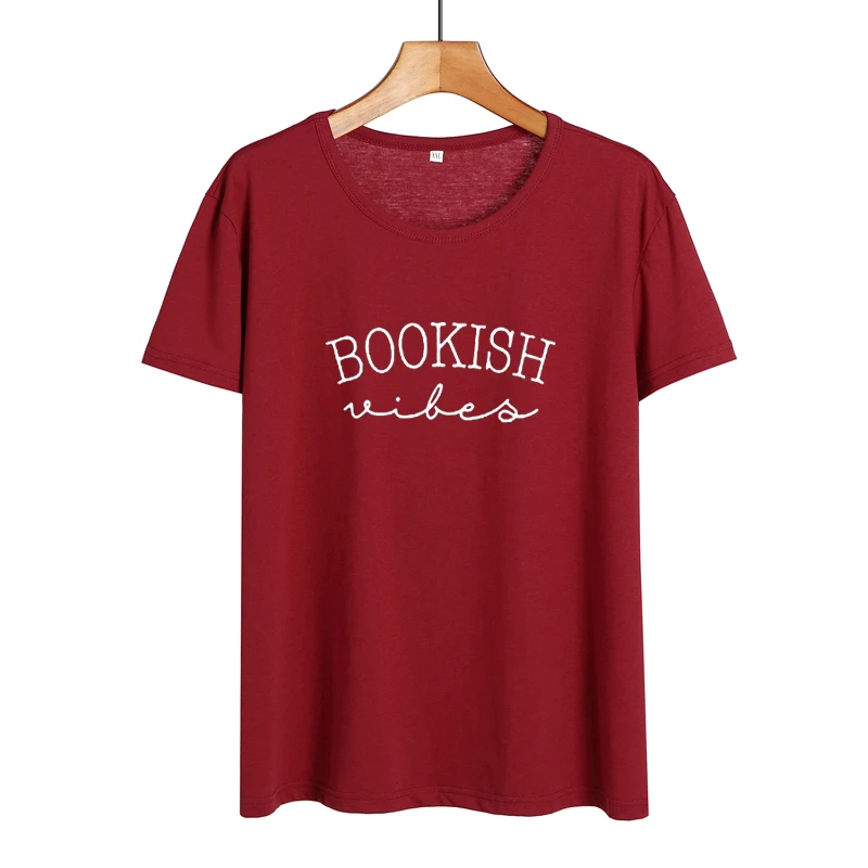 Женская футболка с принтом Bookish Vibes повседневная хлопковая надписью Tumblr для