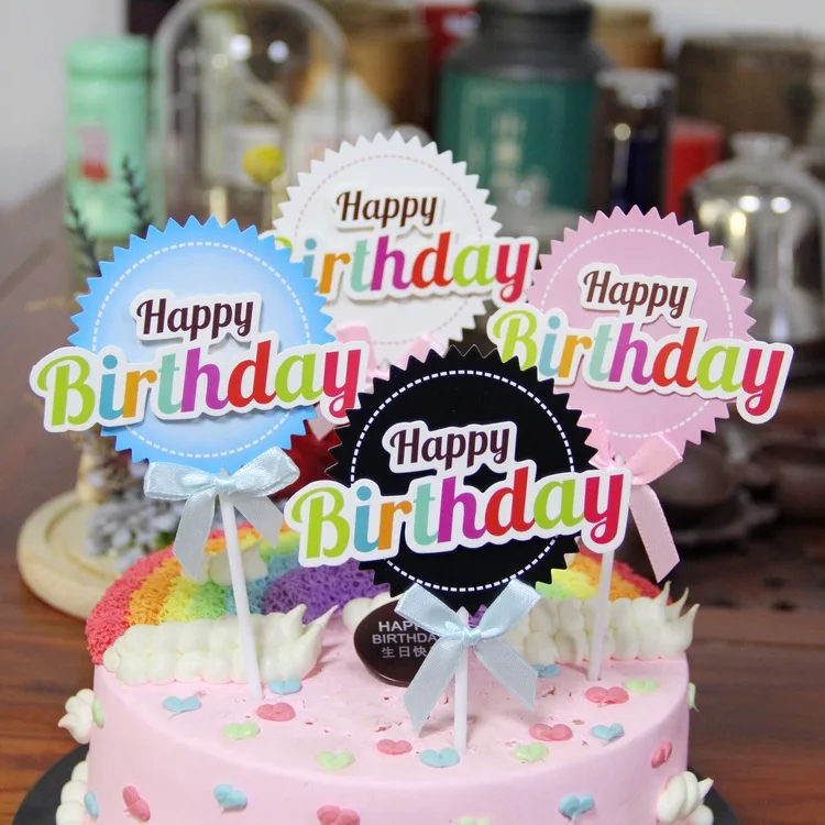 

Colorful Happy Birthday Cupcake Topper Circle Bowknot Paper Cake Topper For Kids Birthday Party Cake Decorations Baby Shower