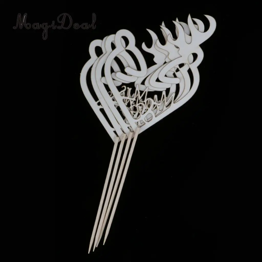 MagiDeal 4Pcs Glitter Antler Style Mr & Mrs Cake Topper Wedding Party Food Picks for Gender Reveal Party Baby Shower Gold/Silver