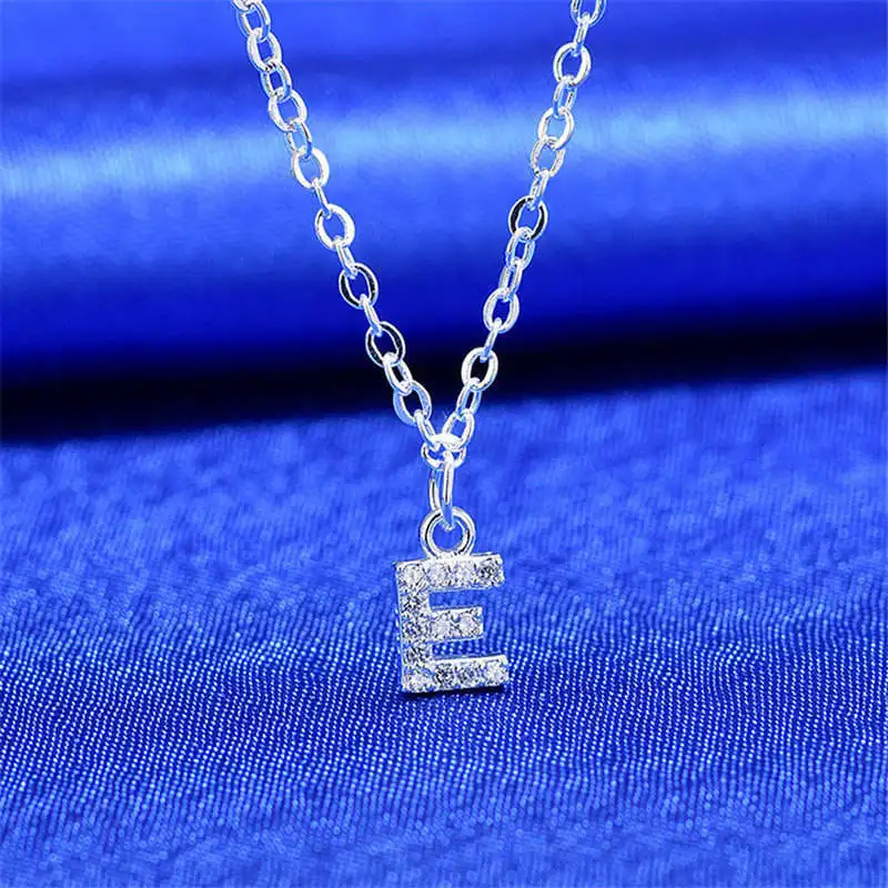 26 букв ожерелье для женщин Кристалл первоначальное ожерелье корейский Серебряный чокер Изысканная цепочка тонкое ожерелье s Bling модное ювелирное изделие - Окраска металла: E