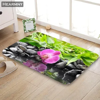 

Custom Flower And Stone Doormat Floor/Bath/Kitchen/Beach Mat Flannel Sponge Fabric 3D Printed Shaggy Decoration For Bedroom