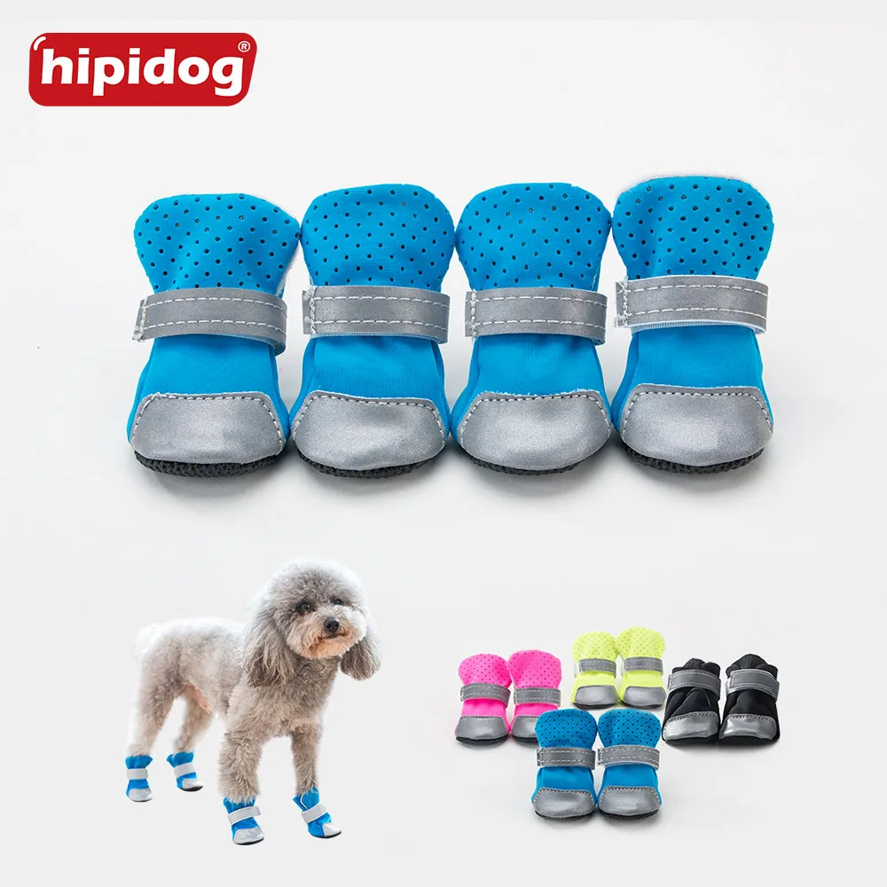 

Hipidog 4Pcs/Set Mesh Pet Dog Breathable Skidproff Shoes Fall Winter Reflective Boots Warm Soft Shoes for Small Pets