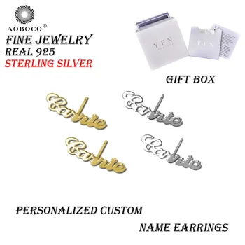 

AOBOCO Brand Fine Jewelry Personalized Custom Stub Name Stud Earrings With Gift Box
