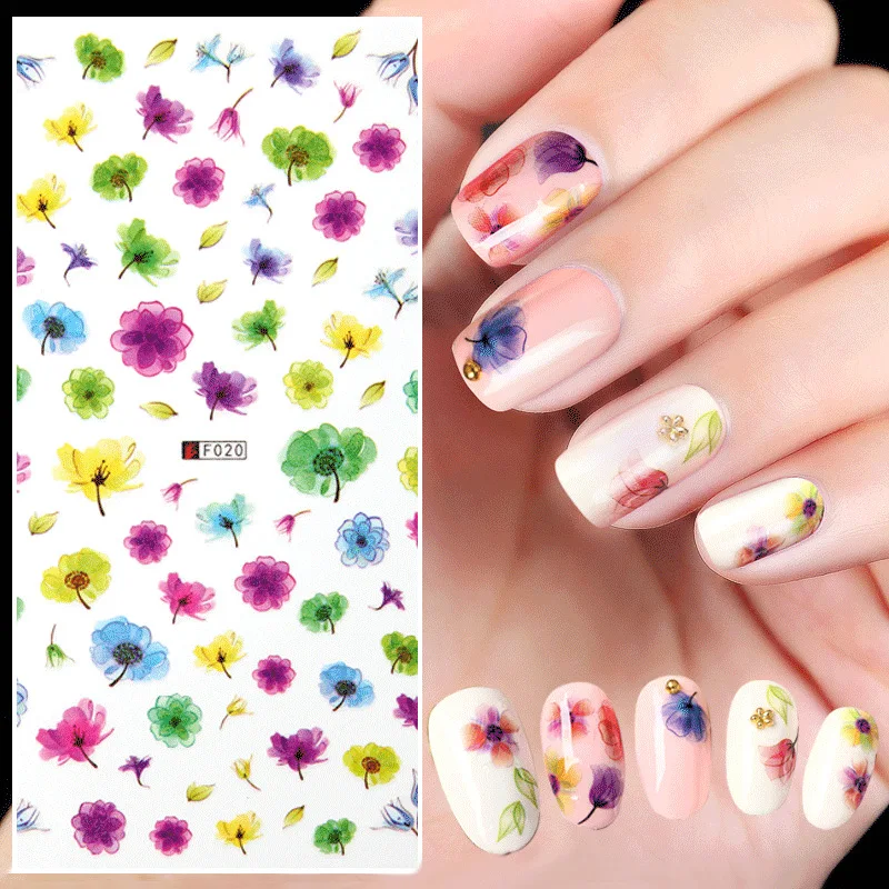 Цветочная наклейка на ногти Цветущий Цветочный дизайн ногтей наклейки Дизайн ногтей перевод рисунка наклейка слайд 3D Маникюр Стикер дизайн ногтей