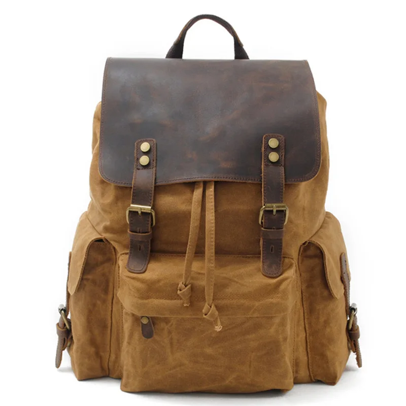 

Top Luxury Canvas Leather Backpacks Large Capacity Waterproof Vintage Daypacks Retro School Bag Teenager