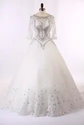 2018 торжественное платье принцессы vestido de noiva украшения кристалл вышивка Спинки Королевский хвостохранилища молнии торжественное платье H89