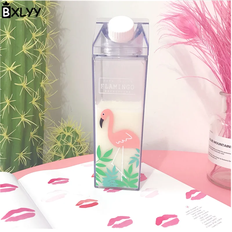 BXLYY Hot Cartoon Flamingo Milk Box Styling Cup Plastic Portable Kettle Kitchen Accessories Christmas Gift Home Decorations.8z - Color: 1