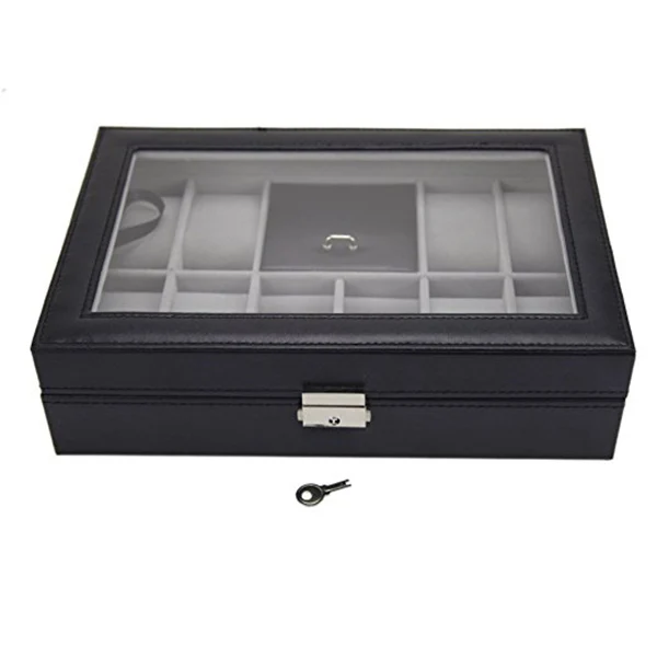 11-сетки Искусственная кожа часы ювелирные изделия Дисплей ящик для хранения черный