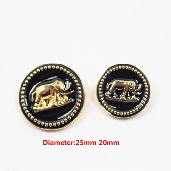 

Free shipping, 10PCS black mix Elephant diameter of 20mm-25mm gold metal buttons, clothing accessories, shirt, coat brand button