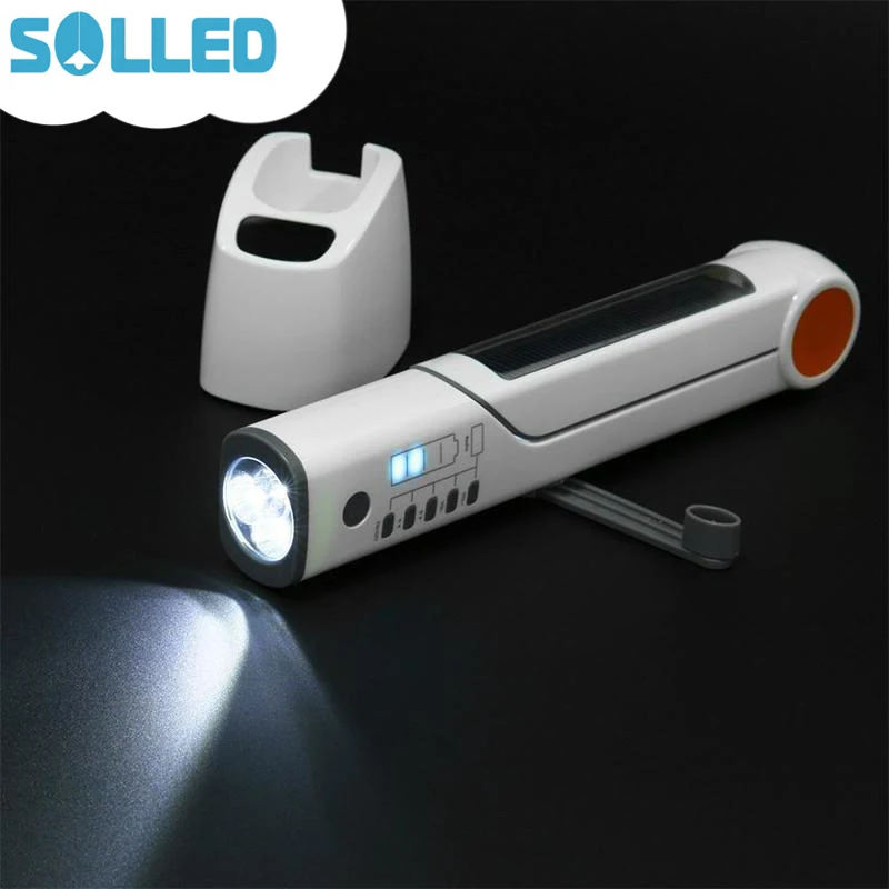 

SOLLED 8 In 1 Portable LED Desk Lamp Hand Cranking Solar USB Charging Camping Light with FM Radio Flashlight Warning Light
