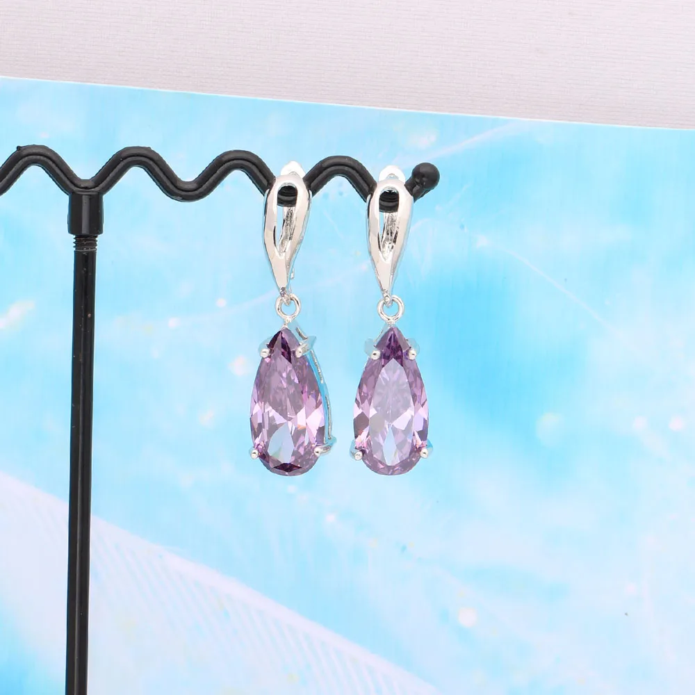 

sales luxury Elegant Famous Brand cz Gem purple Crystal Earrings For Women Best Gift 2017 fashion jewelry