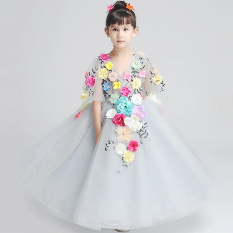 

Flower Girl Dresses Wedding Ball Gown Dress Petal Sleeve Kids Birthday Costume Girls Gown Dress Floral Evening Formal Dress JL20