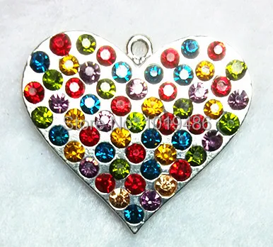 

NEW 40x35mm 10pcs/lot mix color silver Zinc alloy rhinestone Love heart Pendant for Jewelry Necklace accessories