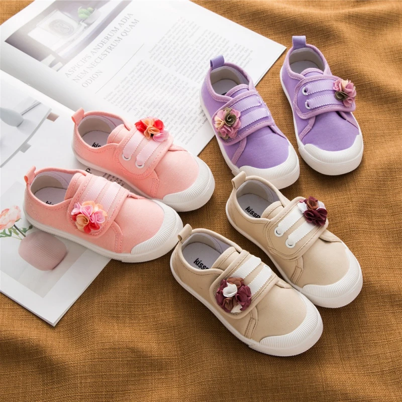 

New Spring Autumn Baby Girl Shoes Kids Canvas Shoes Candy Color Children's Casual Sneakers Flowers Casua shoe For Girls