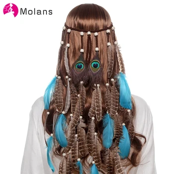 

Molans Boho Peacock Feather Hairbands 4 Colors Optional Bohemian Adjustable Female Headbands Handmade Women Festival Headpieces
