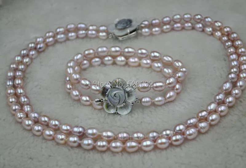 Natural 2rows purple freshwater rice pearl necklace & bracelet setsin
