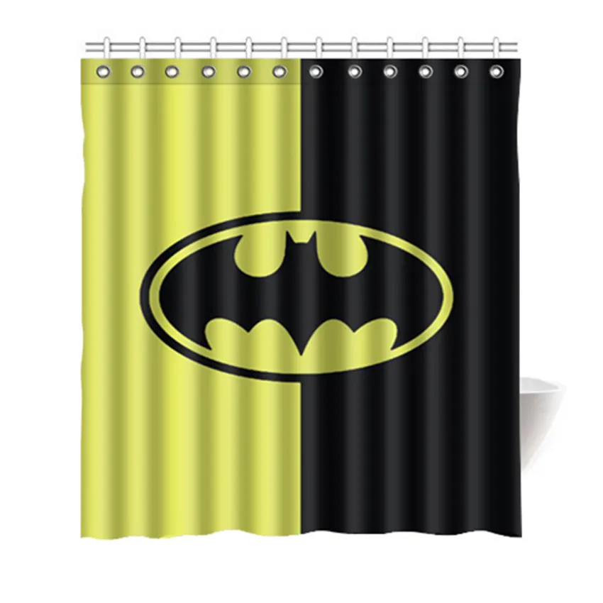 

WONZOM Yellow Black Style Polyester Waterproof Accessories Mouth Shower Curtain For Bathroom Fabric Bat Bath Curtain With Hooks