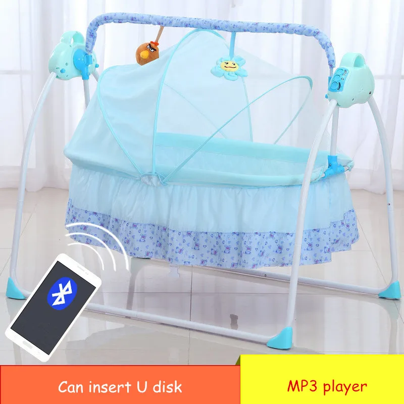 Умная детская кроватка Расширенная электрическая шейкер колыбель с пультом дистанционного управления Bluetooth функция кроватки для новорожденных кровати Babynestje - Цвет: Bluetooth blue