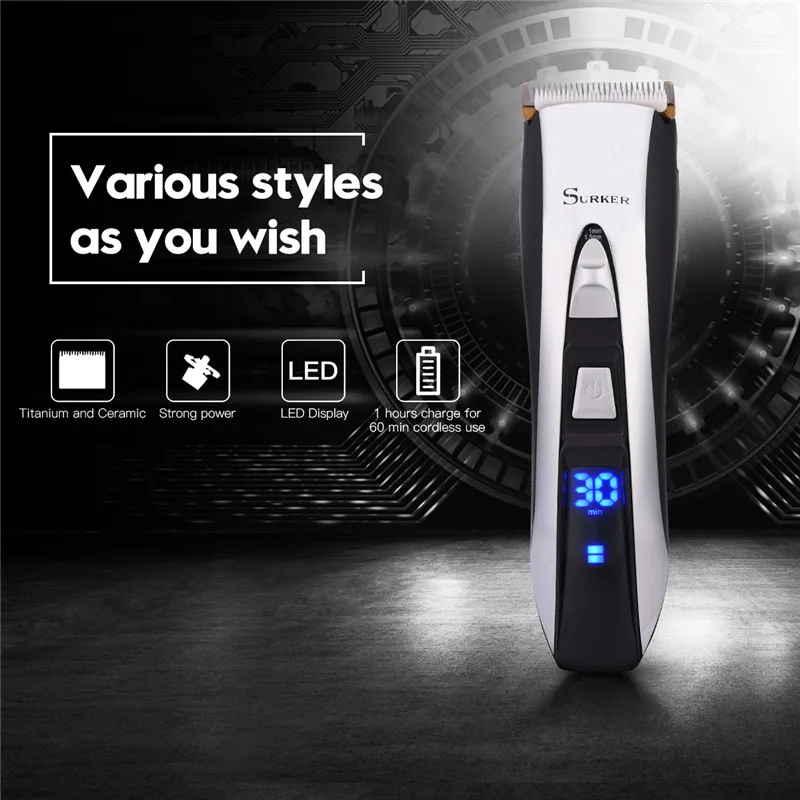 

LED Professional Barber Hair Clipper Titanium Ceramic Blade Rechargeable Hair Trimmer Men Electric Cutter Hair Cutting Machine