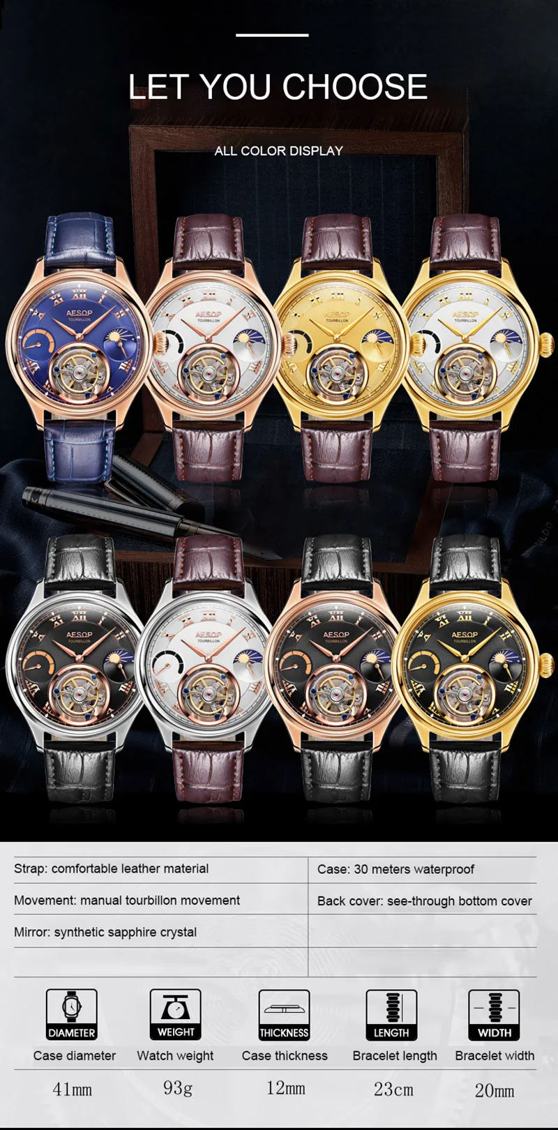 Высококачественные Tourbillon часы с копейкой, мужские роскошные многофункциональные часы с Луной и телефоном, механические часы, мужские часы montre homme 7001