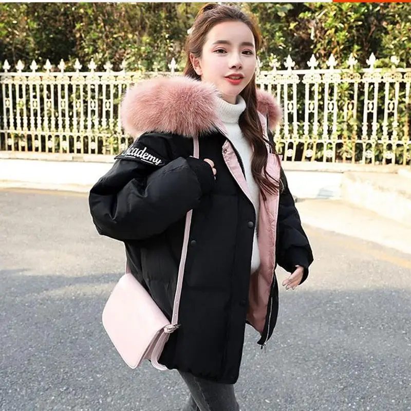 Veste À Black Col De Femme Chaud Grande green Style Hiver Femmes Mode Lâche Nouveau Taille Nzyd671 Épaississement Coton Fourrure Manteau 2018 Capuchon v6SR8n