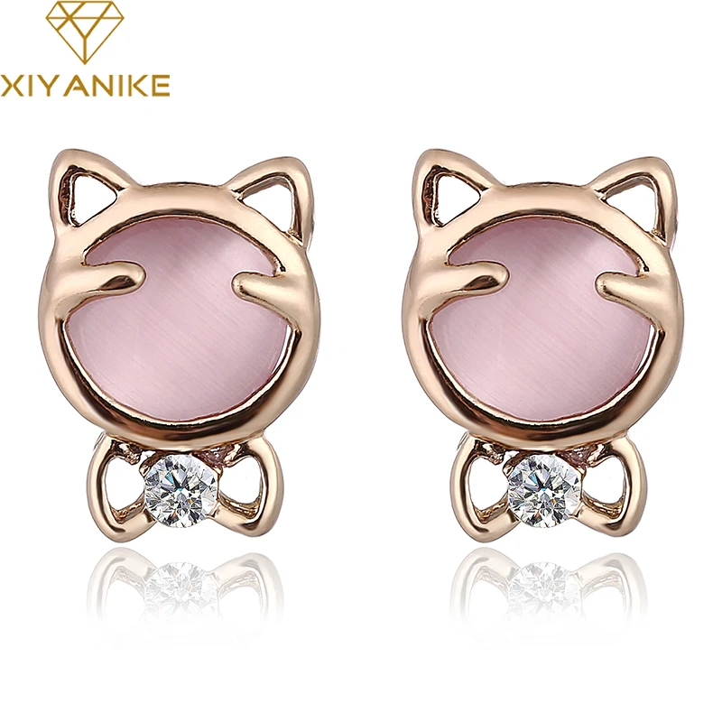 

New Fashion Summer Jewelry Lovely Style Sweet Temperament Opals Bowknot Pearl Cat Stud Earrings For Women Girls XY-E286