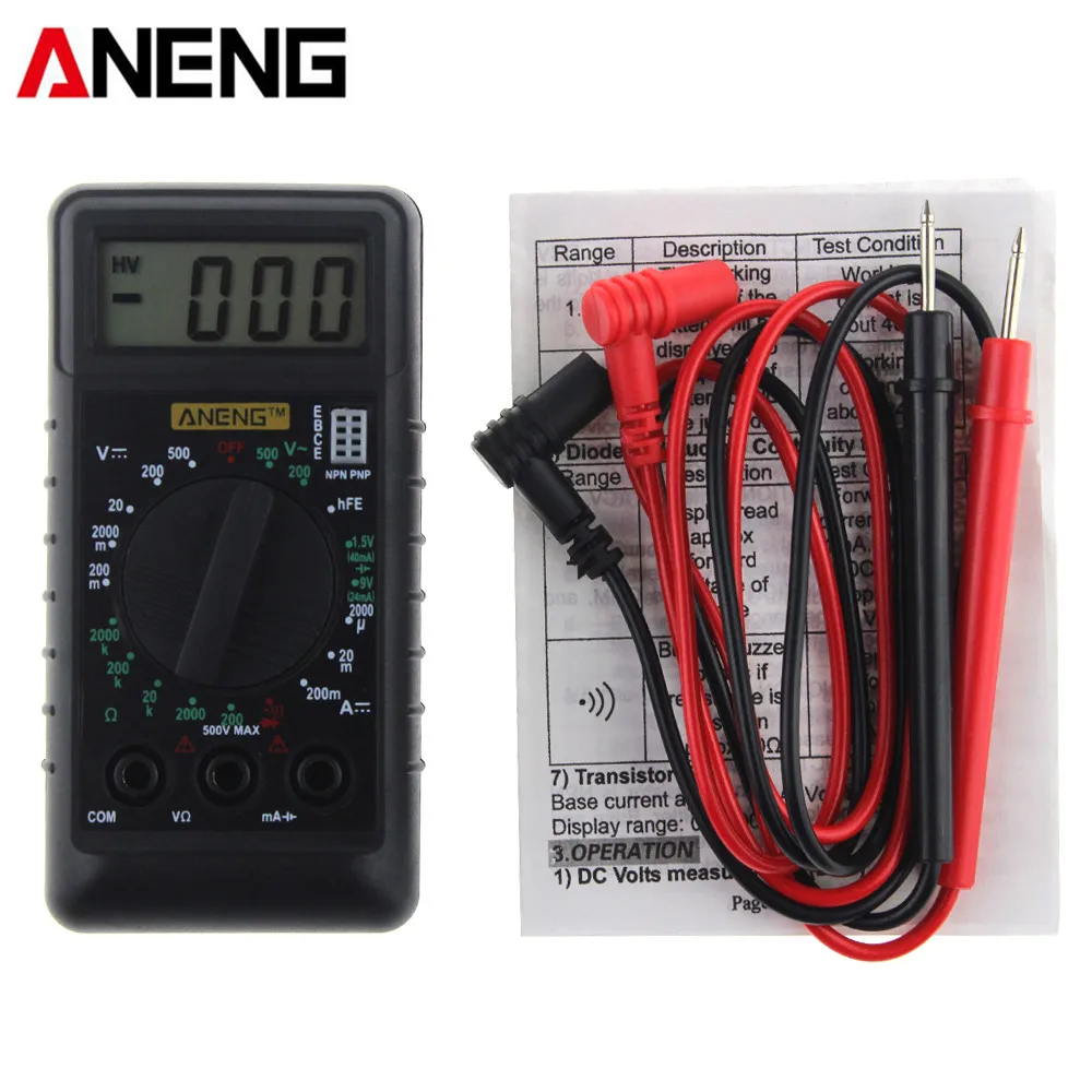 ANENG Mini Digital Multimeter with Buzzer Overload Protection Portable Pocket Voltage Ampere Ohm Meter DC AC LCD