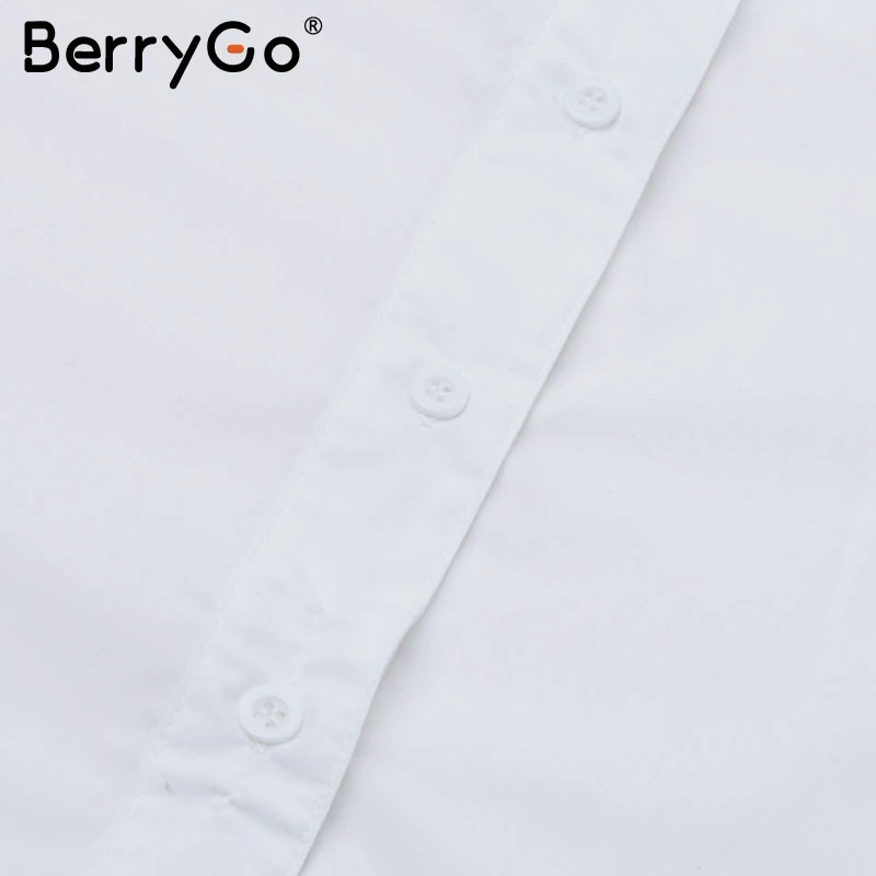 Berrygo оборками Длинные рукава белая блузка Женская Весенняя Кнопка V шеи офис