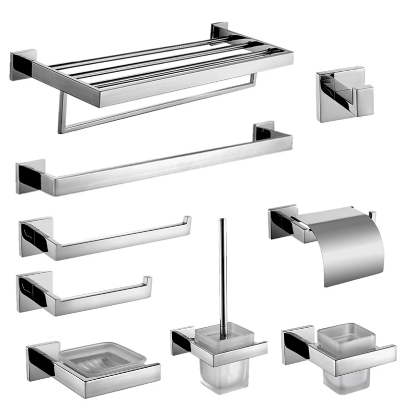 Günstige SUS 304 Edelstahl Wand Montiert Bad Hardware Set Glatte Helle Oberfläche Chrom Stahl Bad Hardware Set