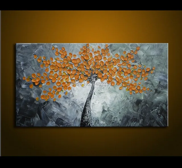Oil painting on canvas palette knife yellow flowers painting ...