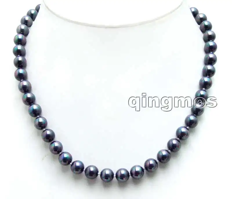 

SALE 8mm Round High Quality Black Sea shell Pearl 17" necklace-nec6024 Wholesale/retail Free shipping
