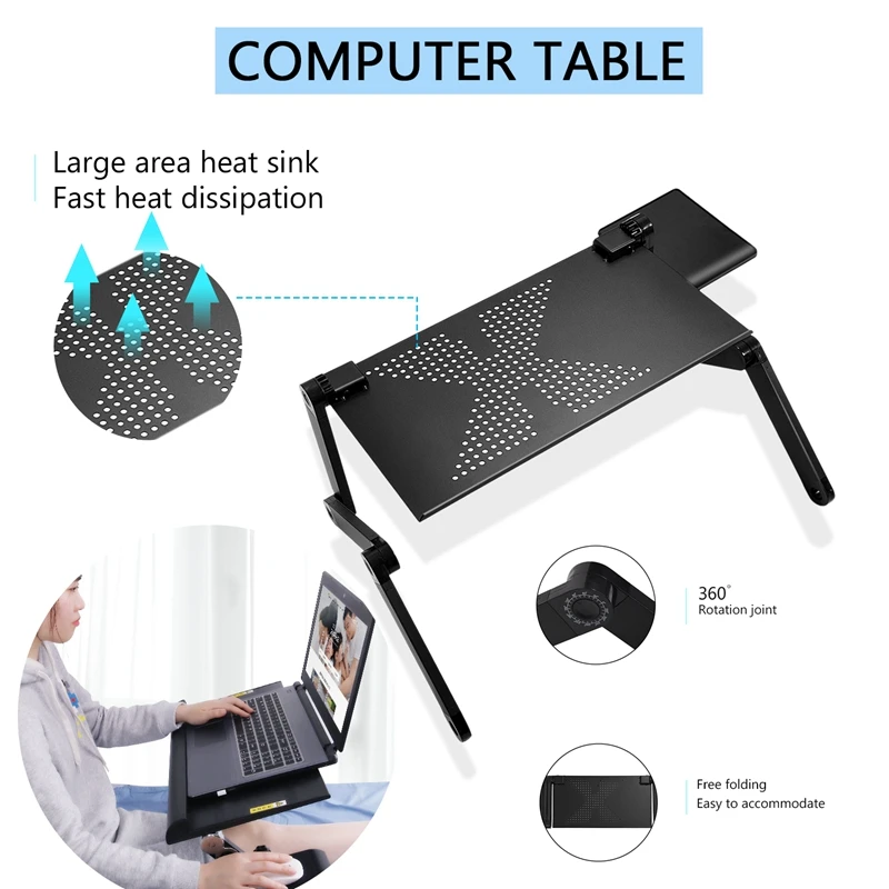 Промо-акция! Портативный складной регулируемый, стол для ноутбука Компьютерная настольная подставка, лоток для дивана-кровати черный