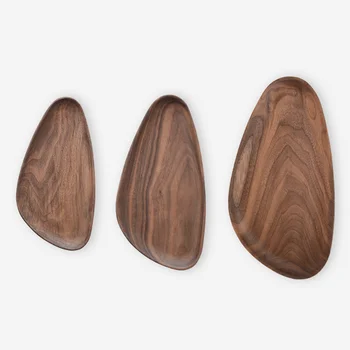 

Waterdrop Shape whole wood block Walnut Wood Dish Food Plate Snack Tray Teapot Tray Serving Tray