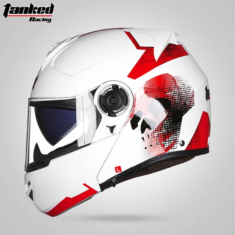 Абсолютно мотоциклетный шлем для мотокросса, полный шлем для лица, шлем с откидной крышкой, защитное снаряжение, грязный Байкер, двойной объектив, ECE - Цвет: red skull
