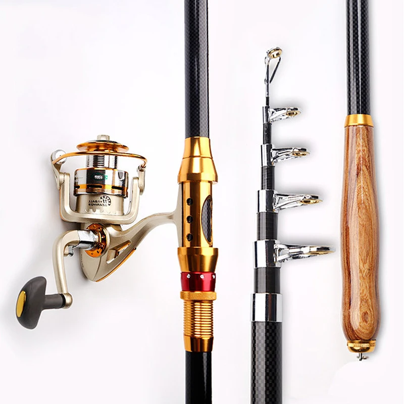 

High quality gold shark carbon fiber retractable 2.1m-3.6m outdoor rotating handle handle bait fishing rod free shiping sale
