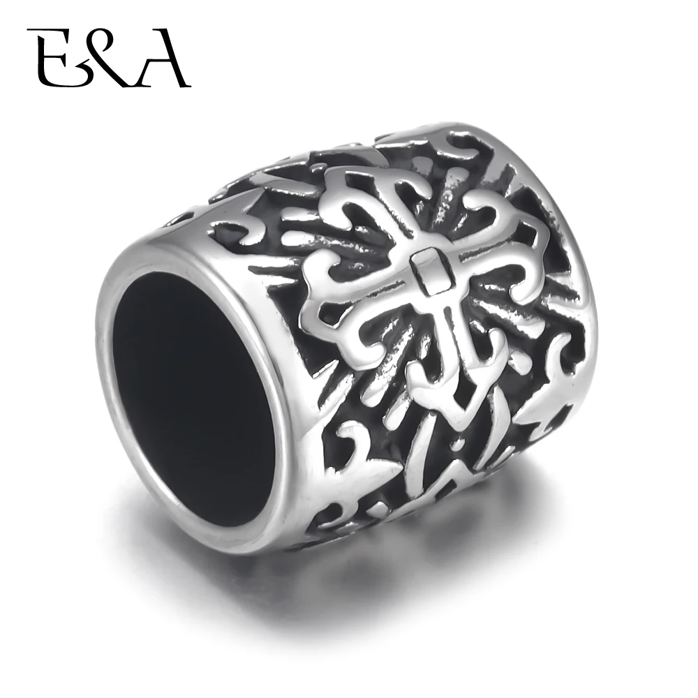 

4pcs Stainless Steel Bead Charms Holy Cross 8mm Large Hole for Leather Jewelry Bracelet Making Metal Beads DIY Supplies Parts