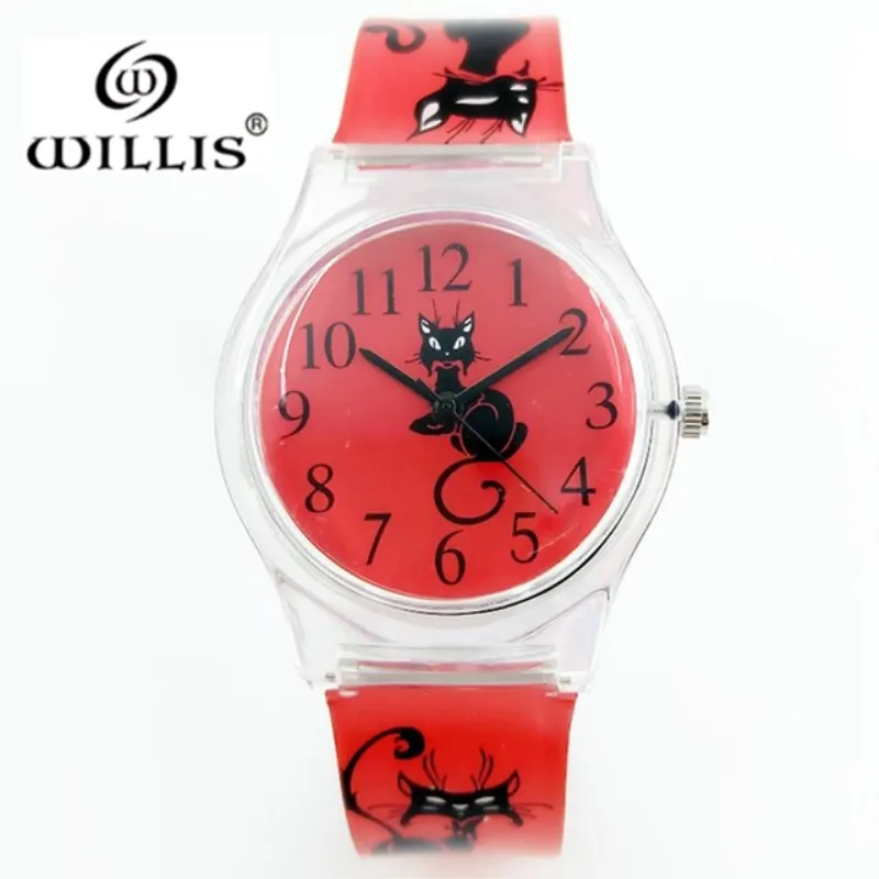 

Women Brand Willis Fashionable Mini Watch Cat Design Water Resistant Analog Ultrathin Silicone Band Wrist Watch