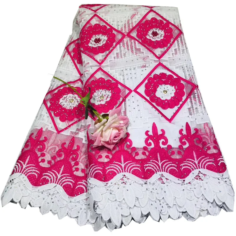 

Free shiping (5yards/pc) beads and stones fixed African French net lace fabric with embroidery and guipure lace borders FLV73