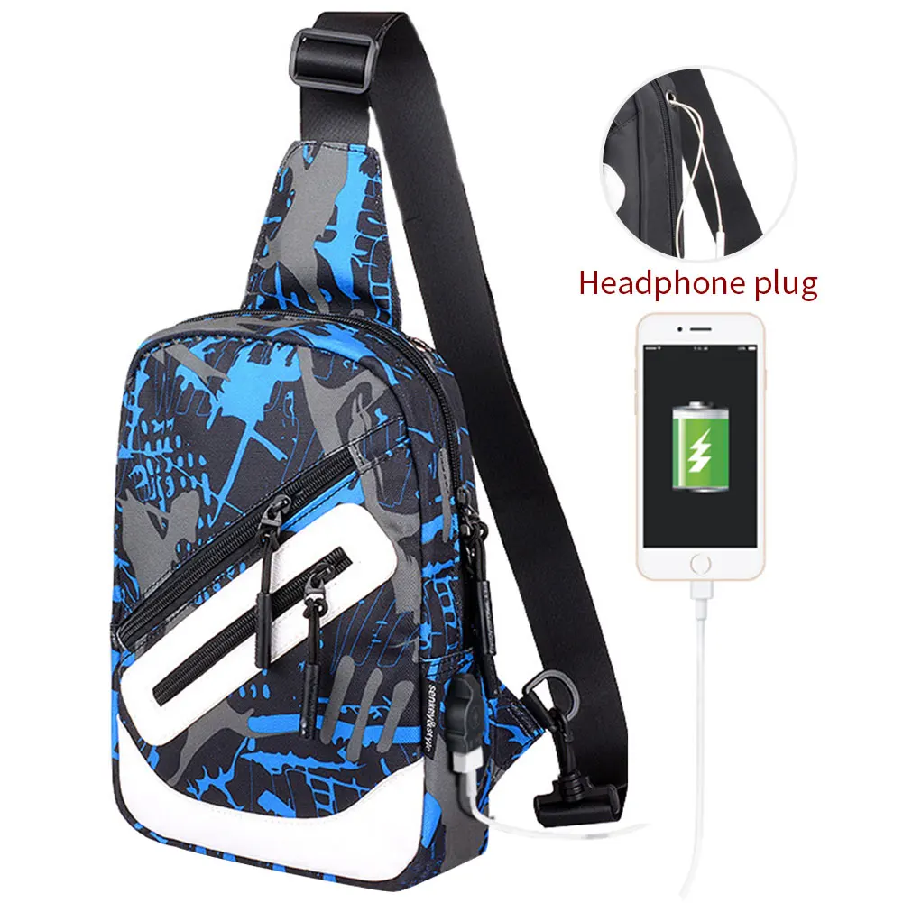 Мужская сумка на грудь Мини оксфордская сумка на плечо с защитой от теаф Повседневная универсальная сумка через плечо с usb-зарядным портом+ разъем для наушников