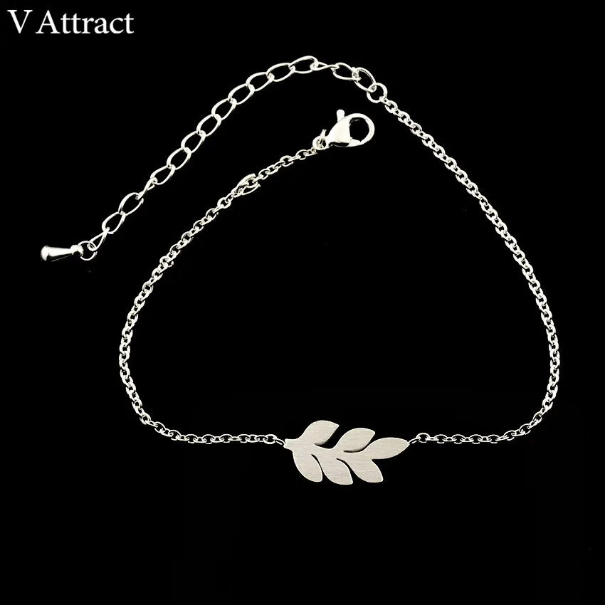 V Attract Minimalistic Plant Jewelry Stainless Steel Chian Simple Leaf Bracelet For Women Rose Gold Pulsera Climbers
