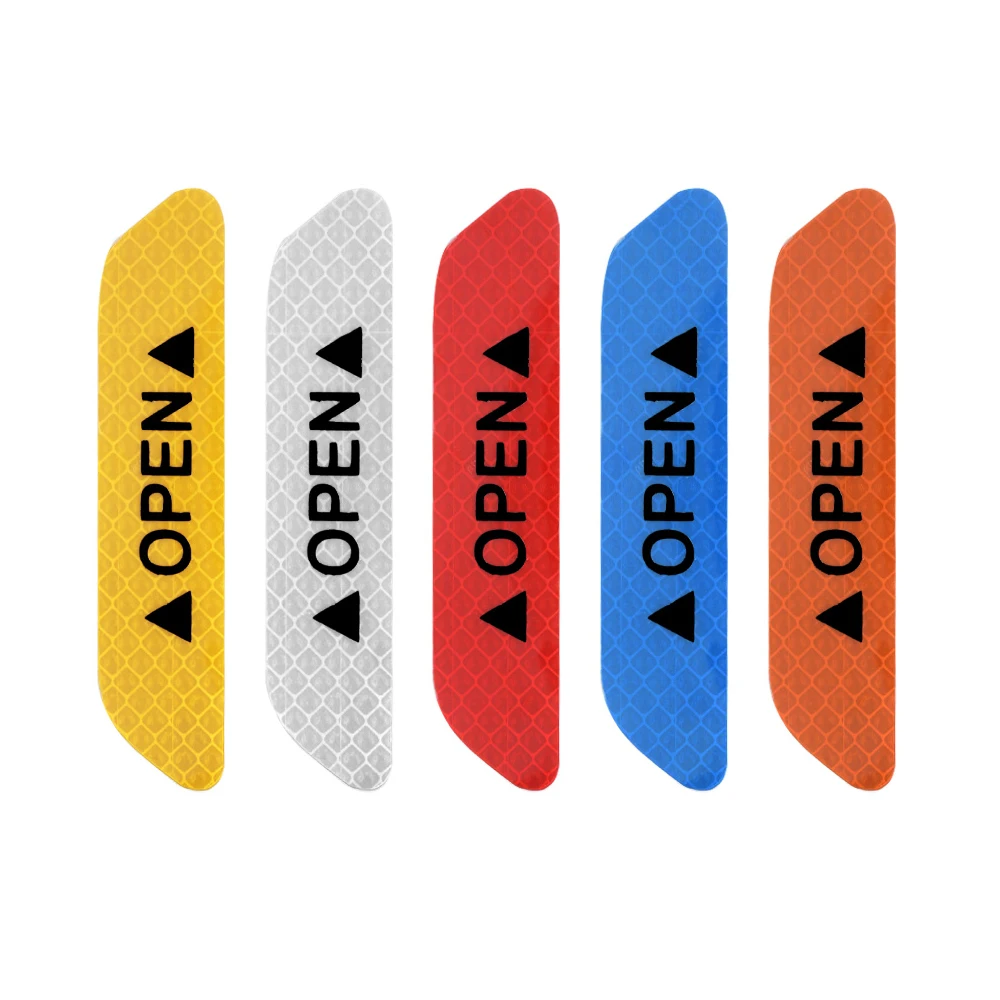 

4Pcs/set Warning Mark Reflective Tape Universal Exterior Accessories Car Door Stickers OPEN Sign Safety Reflective Strips