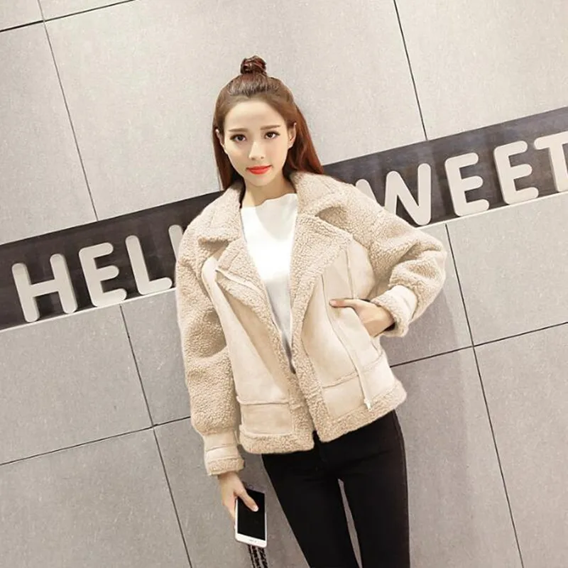 Daim Une hiver Épaissir Coton Chaud Manteau Veste Beige Automne rose D'agneau Surcoat gris Mince Laine Casual Tissu Fourrure marron Mode EWH29ID