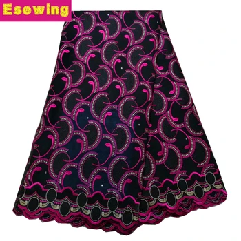 

African Dry Lace Fabric Swiss Voile With Stones Swiss Cotton Lace High Quality 2019 Fuchsia+Black Color Lace Fabrics For Wedding