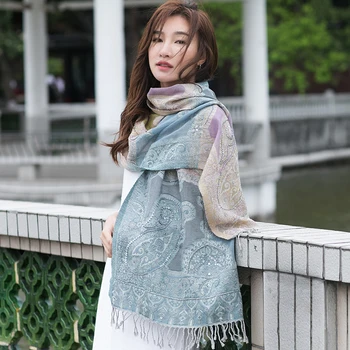 

Spring and Autumn long versatile wool Plaidfor ladies India handmade beaded national wind logistics warm scarf women