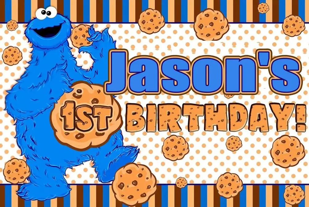 Custom Cookie Monster 1st Birthday Supply Striped backdrop High quality ...