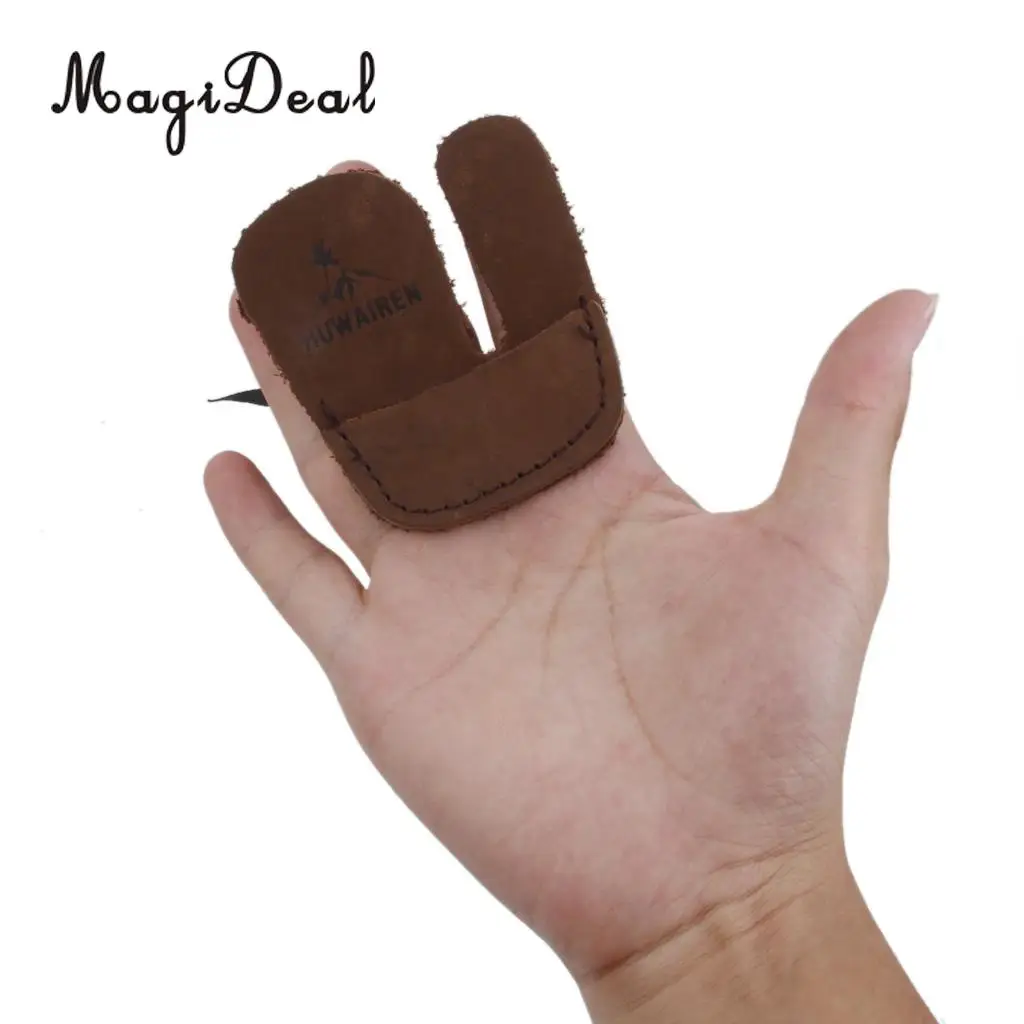 MagiDeal Durable Soft Cow Leather Protection Finger Tab Shooting Archery Glove Supplies for Bow Hunting Outdoor Finger Protector