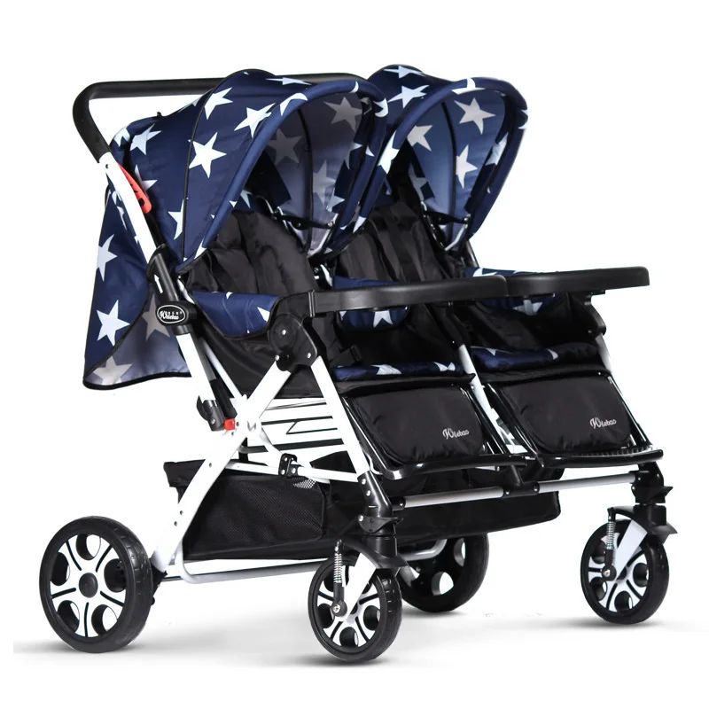 

Hot Infant Stroller Anti-Shock Twins Double Pushchair Bi-direction Toddler Buggy with Double Seats Baby Carriage