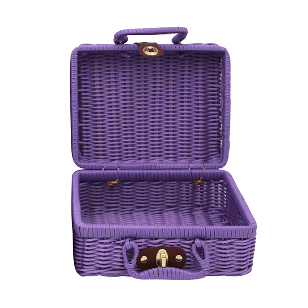 Винтажный Плетеный чехол для хранения из ротанга, держатель для макияжа, чехол для костюма, коробка для мелочей - Цвет: Фиолетовый