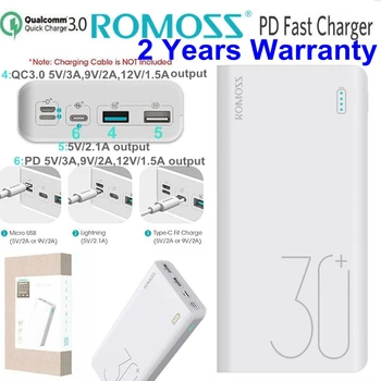 

Romoss PD Power Bank 30000mah QC 3.0 Quick Charge Powerbank 30000 mah 9V 2A 12V 1.5A for iPhone X Xiaomi Mi8 Samsung S9 Nexus 6p